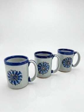 VINTAGE POTTERY MUGS HANDMADE BY EL PALOMAR TONAL MEXICO KEN EDWARDS COBALT BLUE
